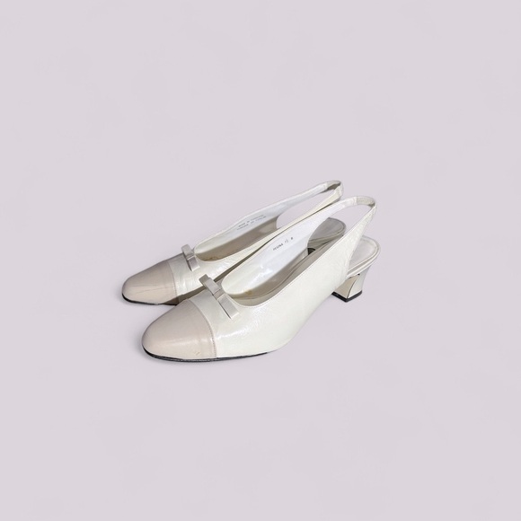 Vintage Leather Slingback Kitten Heel Sandals Neutrals Size 7.5 Women’s - Picture 4 of 10